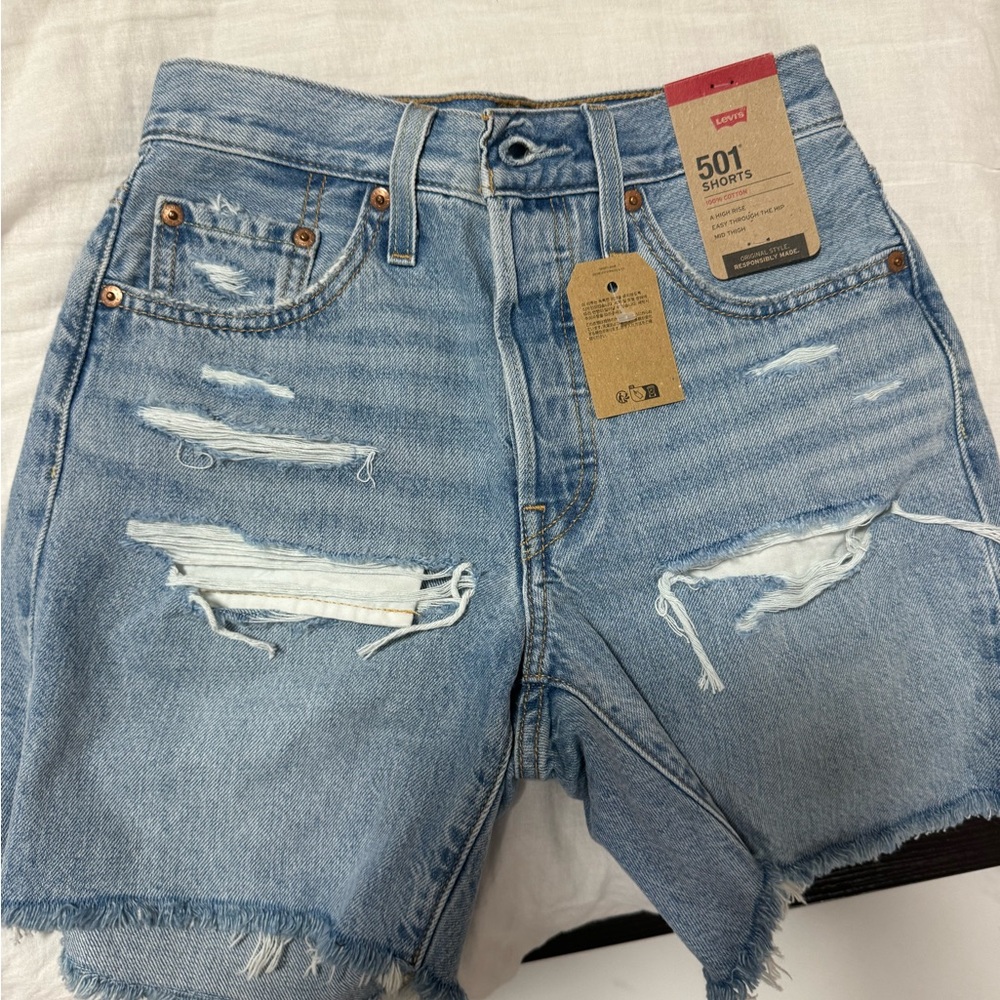 Levi's Blue Denim Shorts with Frayed Hem